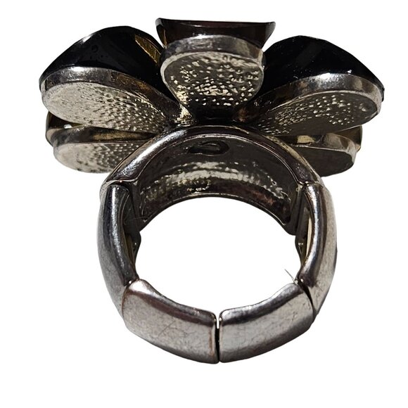 Vintage Black Gold Flower Chunky Stretch Ring Adjustable Retro Fashion Jewelry - Picture 3 of 5